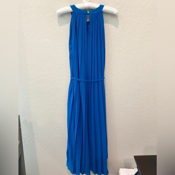 NEW YORK & COMPANY | Electric Blue High Low Sleeveless Dress Belted Pleated | XS - Picture 3 of 6